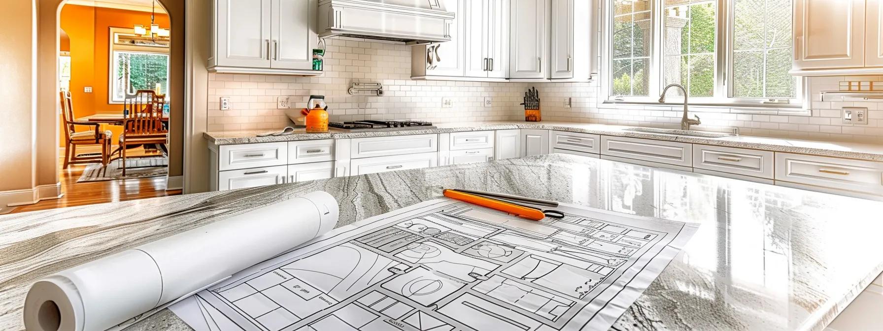 a modern, sleek kitchen filled with open space and ample natural light, showcasing a detailed remodeling budget planner on a polished countertop, surrounded by elegant materials and tools indicative of a high-quality renovation project for 2025. a modern, sleek kitchen filled with open space and ample natural light, showcasing a detailed remodeling budget planner on a polished countertop, surrounded by elegant materials and tools indicative of a high-quality renovation project for 2025.